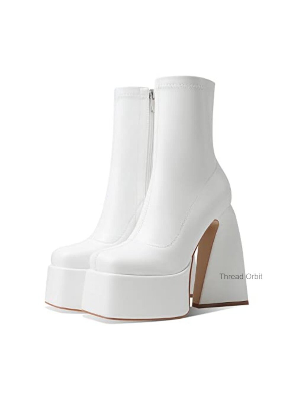 Women's Mid Calf Platform Boots Square Toe Chunky Heel Side Zipper Booties